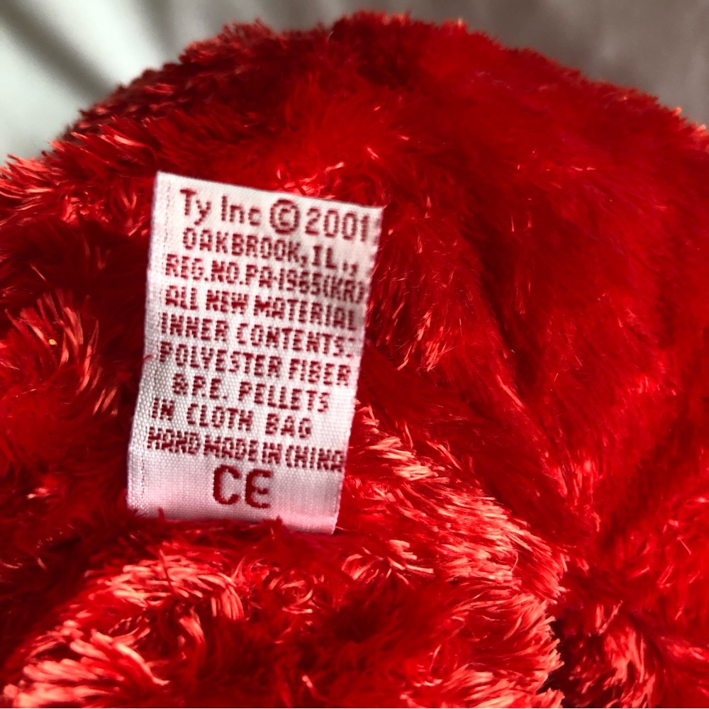 2001 Ty Beanie Buddy - Sizzle Red Valentine’s Bear with Velvet Ribbon - Picture 9 of 10